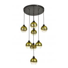 Avizemoda Side 8 li Gold Camlı Salon Oturma Odası Modern Sarkıt Avize - (Siyah Kasa)
