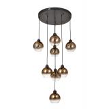Avizemoda Side 8 li Kahve Camlı Salon Oturma Odası Modern Sarkıt Avize - (Siyah Kasa)