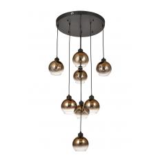 Avizemoda Side 8 li Kahve Camlı Salon Oturma Odası Modern Sarkıt Avize - (Siyah Kasa)