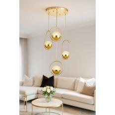 Avizemoda Serra 4'lü Akrilik Toplu Salon Oturma Odası Modern Sarkıt Avize - Gold Kaplama