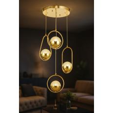 Avizemoda Serra 4'lü Akrilik Toplu Salon Oturma Odası Modern Sarkıt Avize - Gold Kaplama