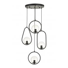 Avizemoda Serra 4'lü Şeffaf Camlı Salon Oturma Odası Modern Sarkıt Avize - Siyah