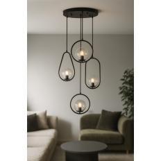 Avizemoda Serra 4'lü Şeffaf Camlı Salon Oturma Odası Modern Sarkıt Avize - Siyah