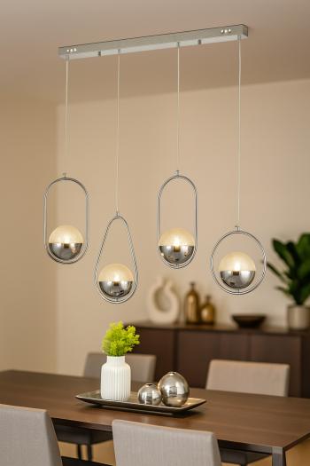 Avizemoda Serra 4'lü Yemek Masası Üstü Akrilik Toplu Salon Oturma Odası Modern Sarkıt Avize - Krom