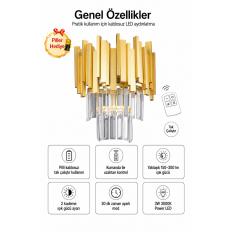 Sima Kristal Taşlı Lüks PİLLİ KUMANDALI Aplik - (Sarı-yaldız)