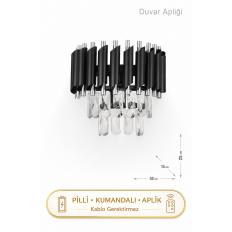 Palmira Prizma Kesim Kristal Taşlı PİLLİ KUMANDALI Lüks Aplik - ( Siyah - Krom)