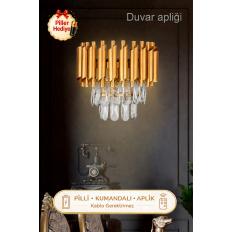 Palmira Prizma Kesim Kristal Taşlı PİLLİ KUMANDALI Lüks Aplik - ( Sarı - Yaldız )