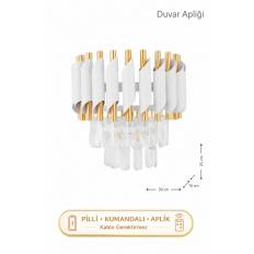 Palmira Prizma Kesim Kristal Taşlı PİLLİ KUMANDALI Lüks Aplik - ( Beyaz - Gold)