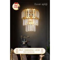 Lora Kristal Taşlı Lüks PİLLİ KUMANDALI Aplik - (Sarı-yaldız)