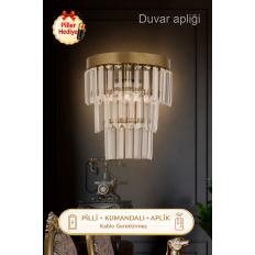 Linsa Kristal Taşlı Lüks PİLLİ KUMANDALI Aplik - (Eskitme boya)