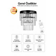 Linsa Kristal Taşlı Lüks PİLLİ KUMANDALI Aplik - (Siyah)