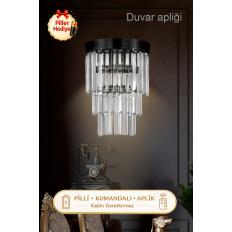 Desina Kristal Taşlı Lüks PİLLİ KUMANDALI Aplik - (Siyah)