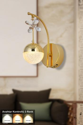 Forde Power Ledli Modern PİLLİ KUMANDALI Lüks Duvar Aplik (Sarı Işık) - Gold